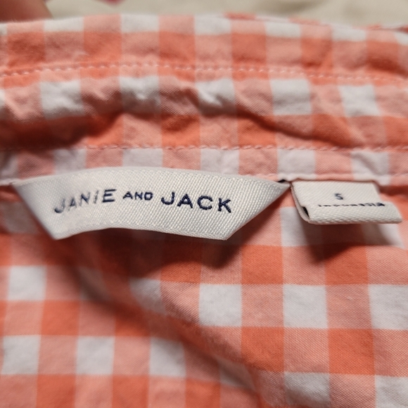 Janie And Jack Orange And White Checked Button Down Short Sleeve Shirt - Picture 2 of 5